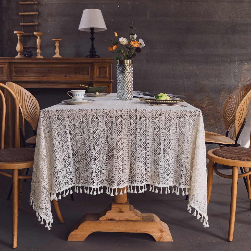 Lace Hollow Dining Table Fabric White - amazitshop