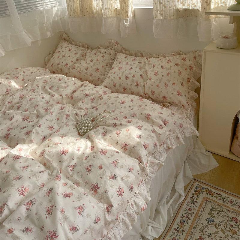 New Fragmented Flower All Cotton Four Piece Lace Pure Bed Sheet Quilt Cover Bed Skirt Bedclothes