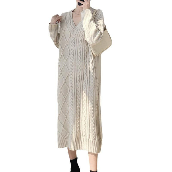 Women's Cable-knit Sweater Dress Knitted - amazitshop