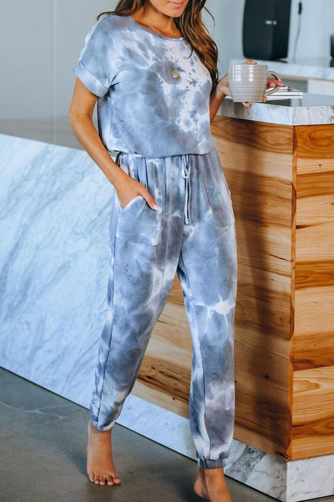 Tie Dye Print One Piece Pajamas Loungewear - amazitshop