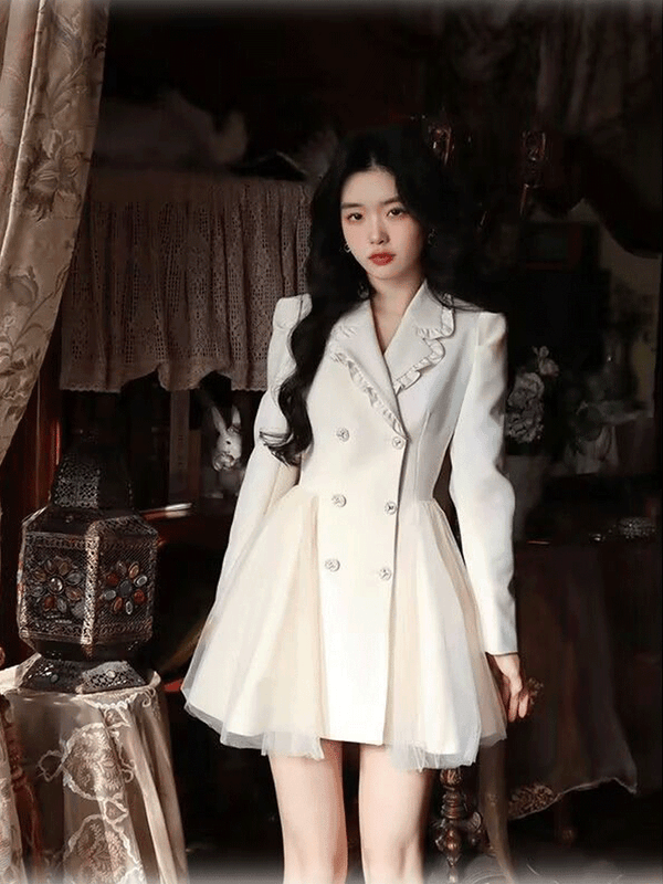Pengpeng White Suit Dress Waist Up Fairy Short Skirt - amazitshop