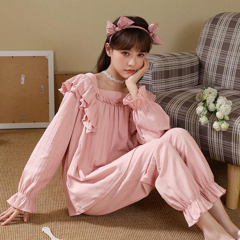 Pajamas Ladies Long-sleeved Trousers Court Style Sweet And Lovely - amazitshop