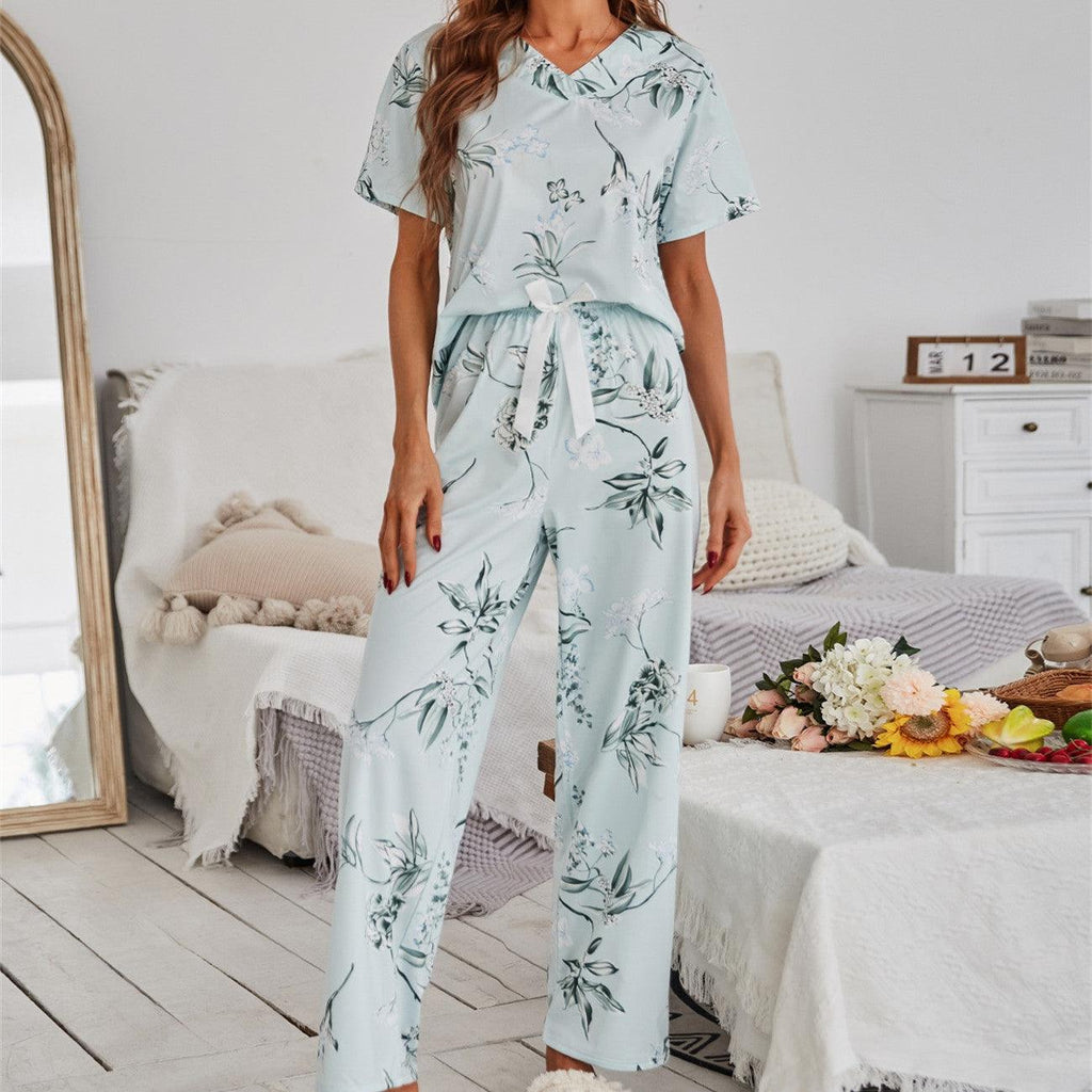 Pajamas Women's Floral Print Short Sleeve Loungewear - amazitshop
