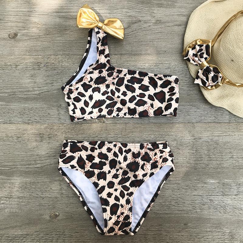 Kids Leopard Print Bikini Three-Piece Set - amazitshop