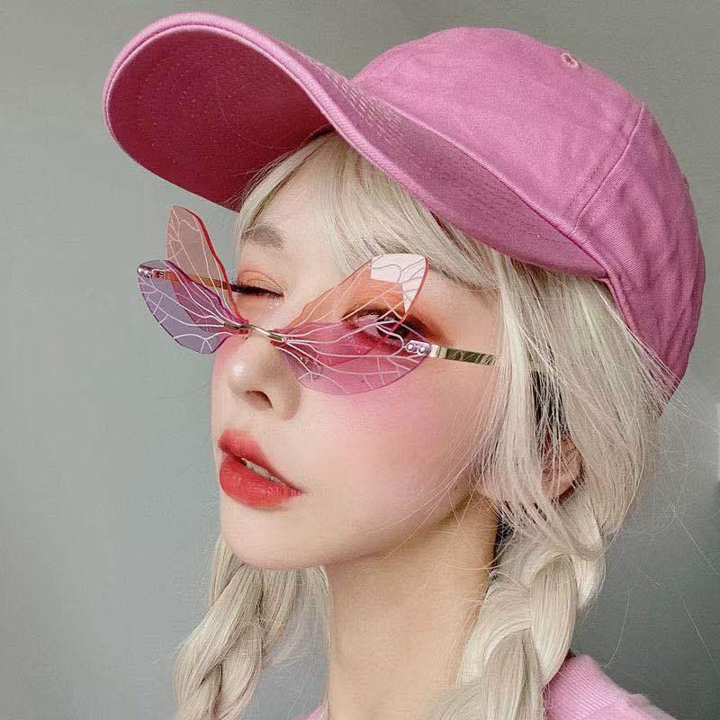 Frameless Trimming Sunglasses Women Dragonfly Wings Sunglasses - Amazitshop