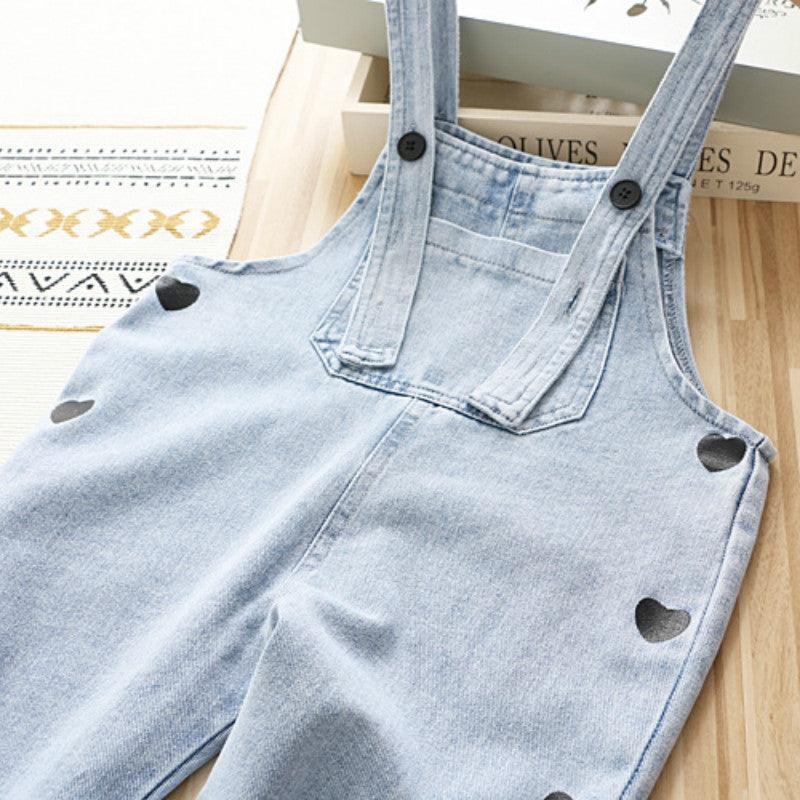 Girls' Denim Overalls Love Jumpsuit - Amazitshop