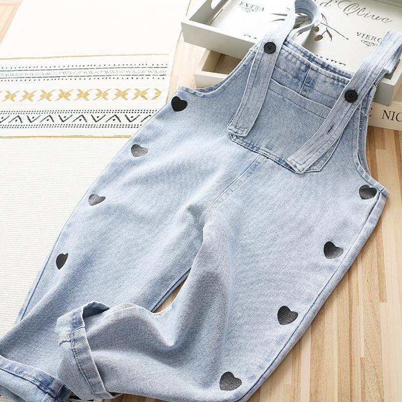 Girls' Denim Overalls Love Jumpsuit - Amazitshop