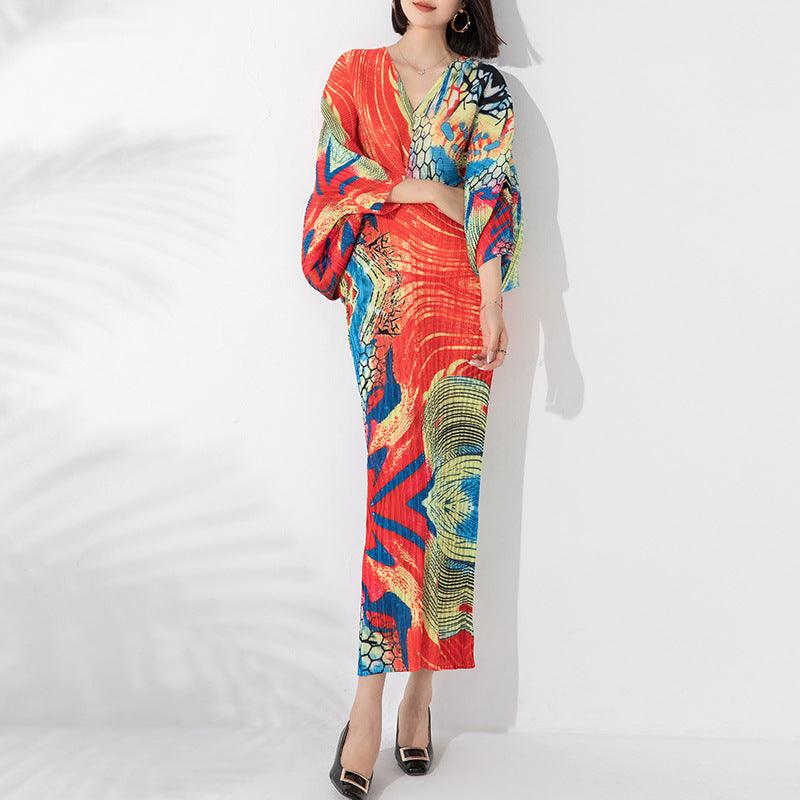 Graceful And Fashionable Pleated Plus Size Dress - Amazitshop