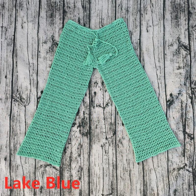 Handmade Crochet Beach Bikini Sweatshirt Swimsuit Cover Pants Set - Amazitshop