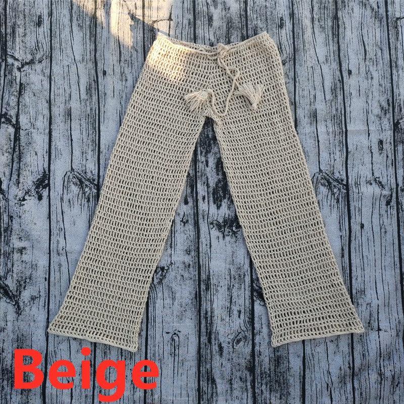 Handmade Crochet Beach Bikini Sweatshirt Swimsuit Cover Pants Set - Amazitshop