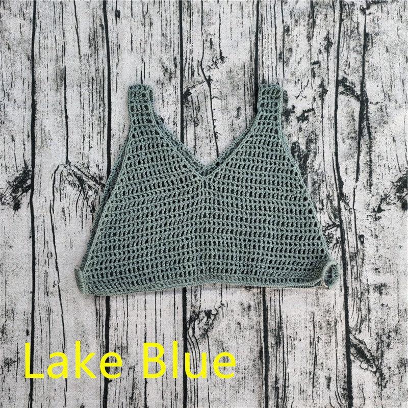 Handmade Crochet Beach Bikini Sweatshirt Swimsuit Cover Pants Set - Amazitshop