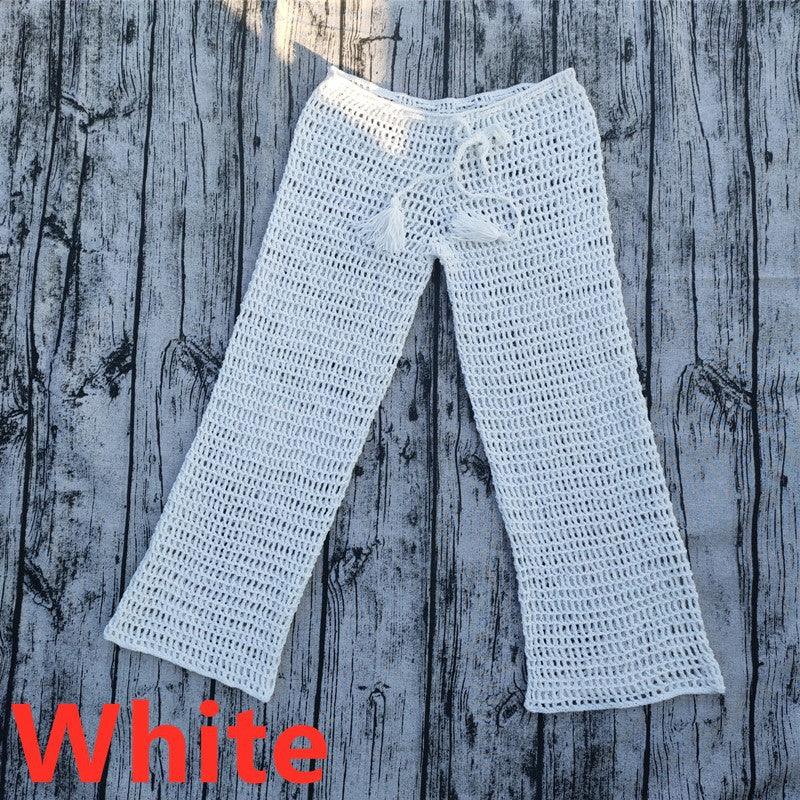 Handmade Crochet Beach Bikini Sweatshirt Swimsuit Cover Pants Set - Amazitshop