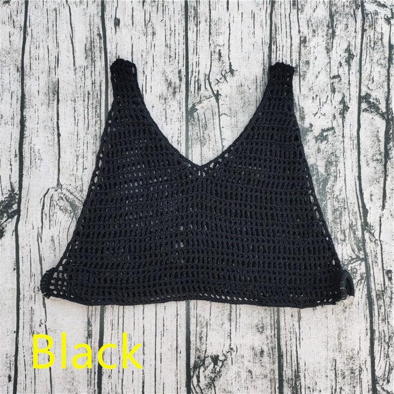 Handmade Crochet Beach Bikini Sweatshirt Swimsuit Cover Pants Set - Amazitshop