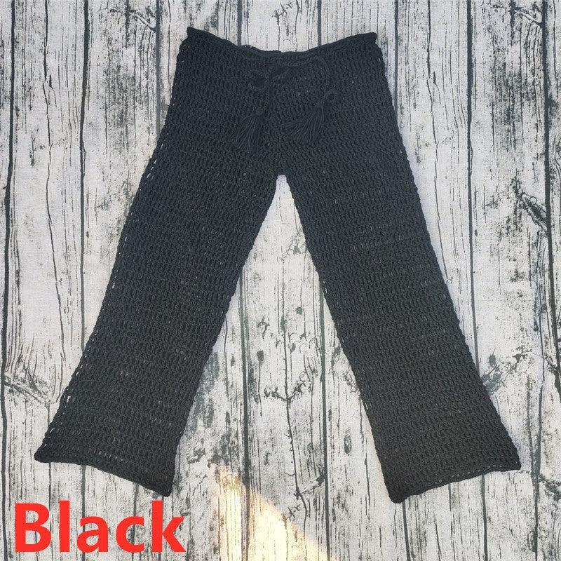 Handmade Crochet Beach Bikini Sweatshirt Swimsuit Cover Pants Set - Amazitshop