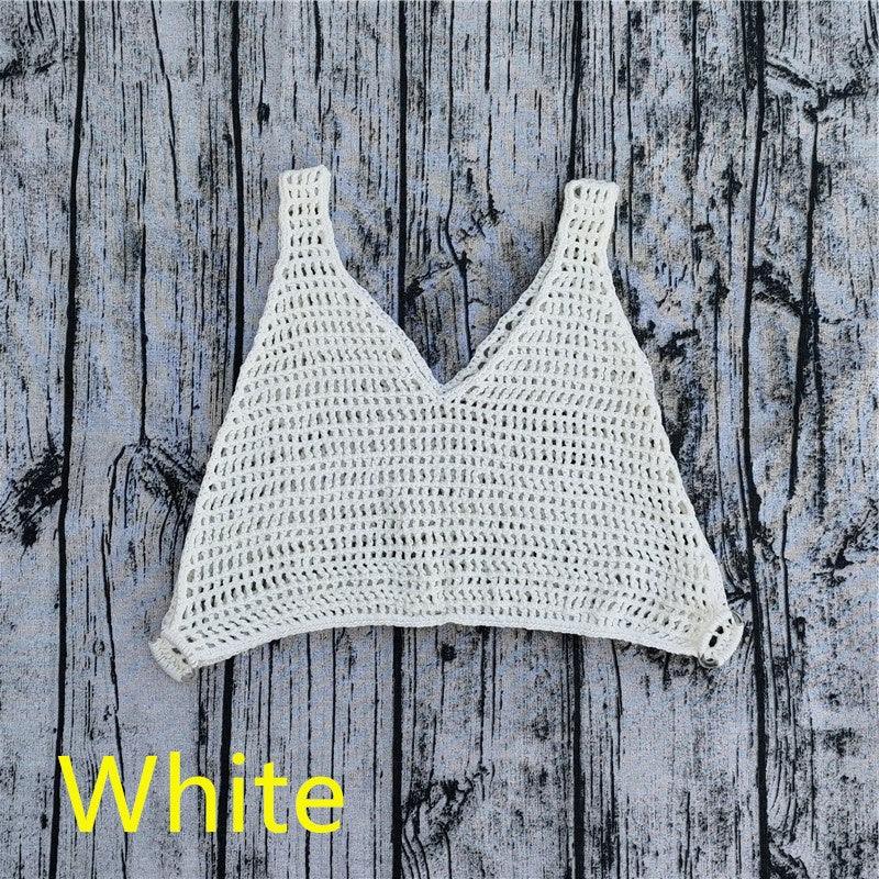 Handmade Crochet Beach Bikini Sweatshirt Swimsuit Cover Pants Set - Amazitshop