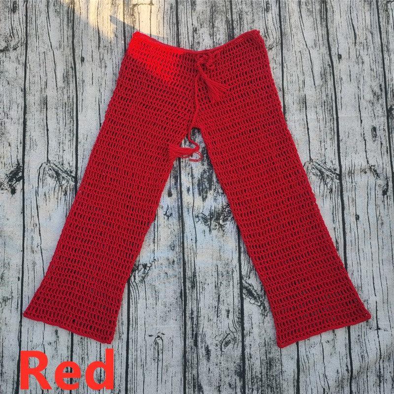 Handmade Crochet Beach Bikini Sweatshirt Swimsuit Cover Pants Set - Amazitshop