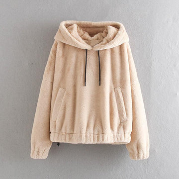 Hoodies Sweatshirts TRAF Pullovers Pockets Teddy Long - Sleeve Female Vintage Women Fashion - Amazitshop