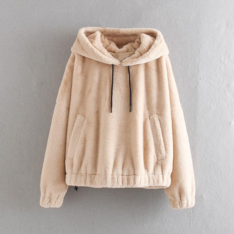 Hoodies Sweatshirts TRAF Pullovers Pockets Teddy Long - Sleeve Female Vintage Women Fashion - Amazitshop