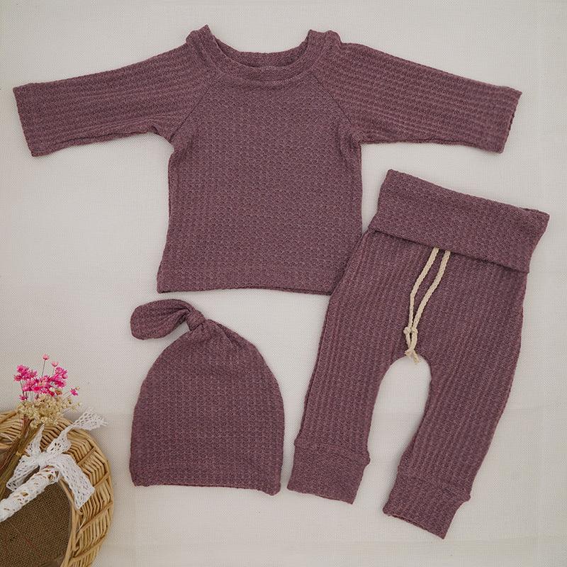INS Foreign Trade Korean Super Hot Autumn And Winter Infant Waffle Long Sleeve Top And Trousers Suit Children's Loungewear - Amazitshop