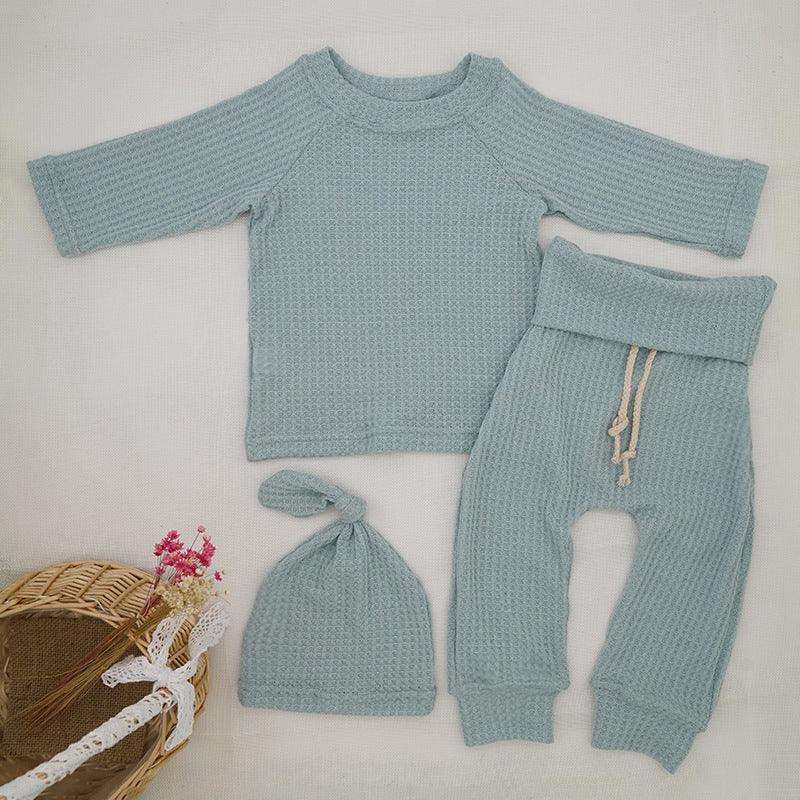 INS Foreign Trade Korean Super Hot Autumn And Winter Infant Waffle Long Sleeve Top And Trousers Suit Children's Loungewear - Amazitshop