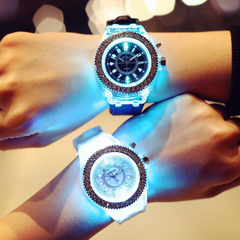 LED Luminous Watches Geneva Women Quartz Watch Women Ladies Silicone Bracelet Watches - Amazitshop