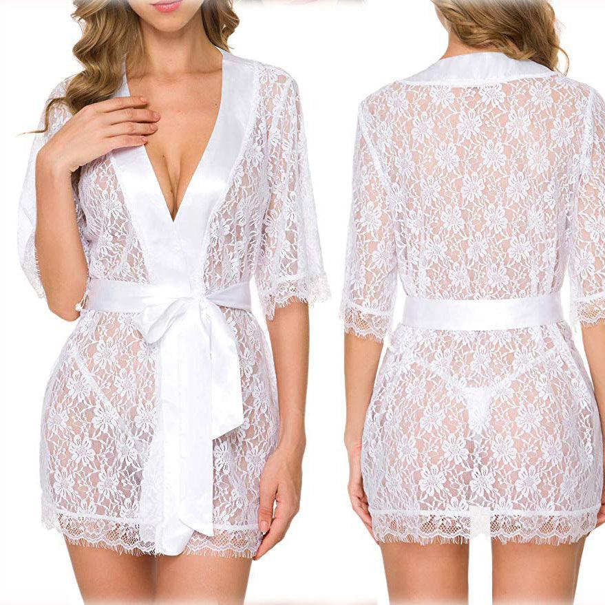 Lingerie Women Lace Hollow - out Robe Suits Pajamas - Amazitshop