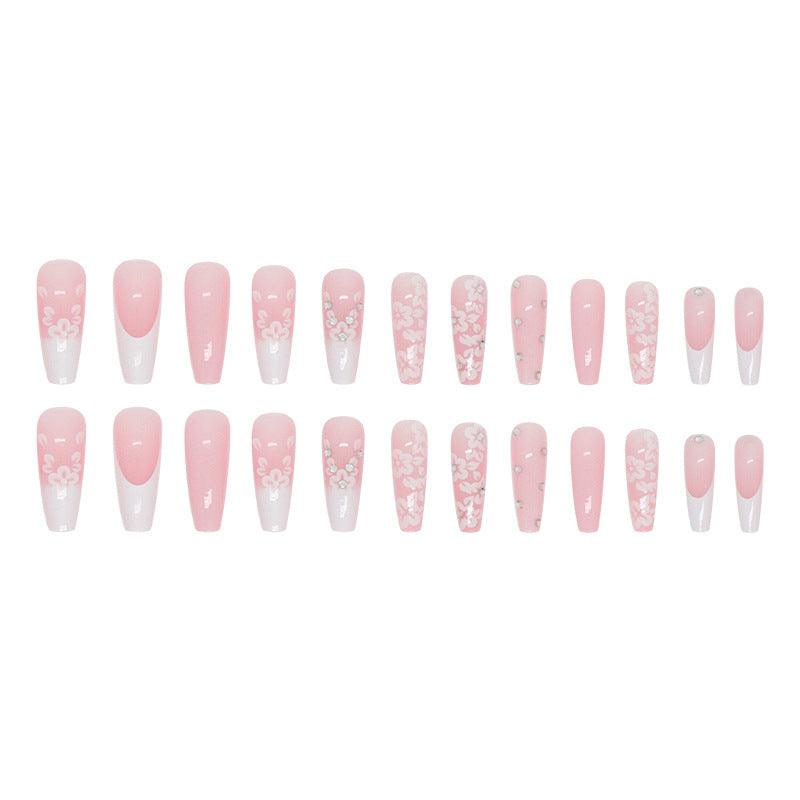 Long Ballet Diamond Long French Fake Nails - Amazitshop