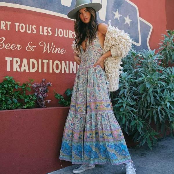 New Bohemian Printed Dresses European and American Women's Holiday Wind Beach Dresses - Amazitshop
