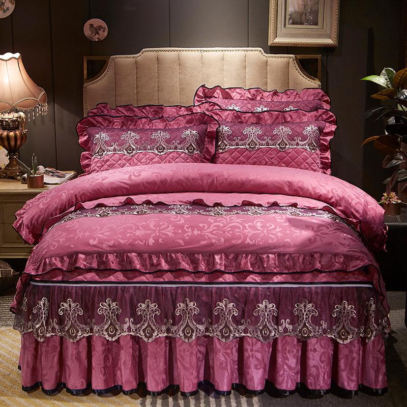 New Velvet Bed Skirt Four - piece Quilted Padded Bed Cover Bedspread - Amazitshop