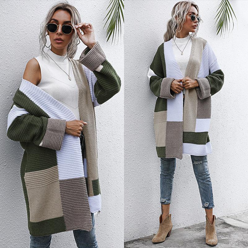 New Women Knitted Cardigans Lazy Style Color Matching - Amazitshop