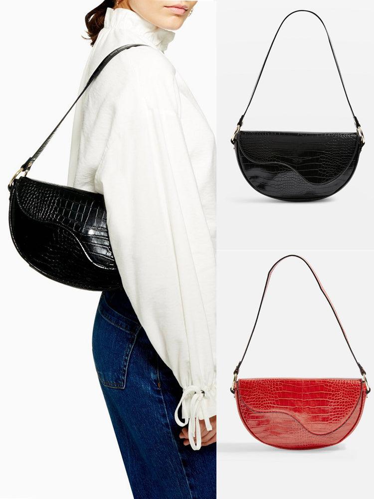 Niche Design Half - moon Textured Underarm Single Shoulder Saddle Bag - Amazitshop