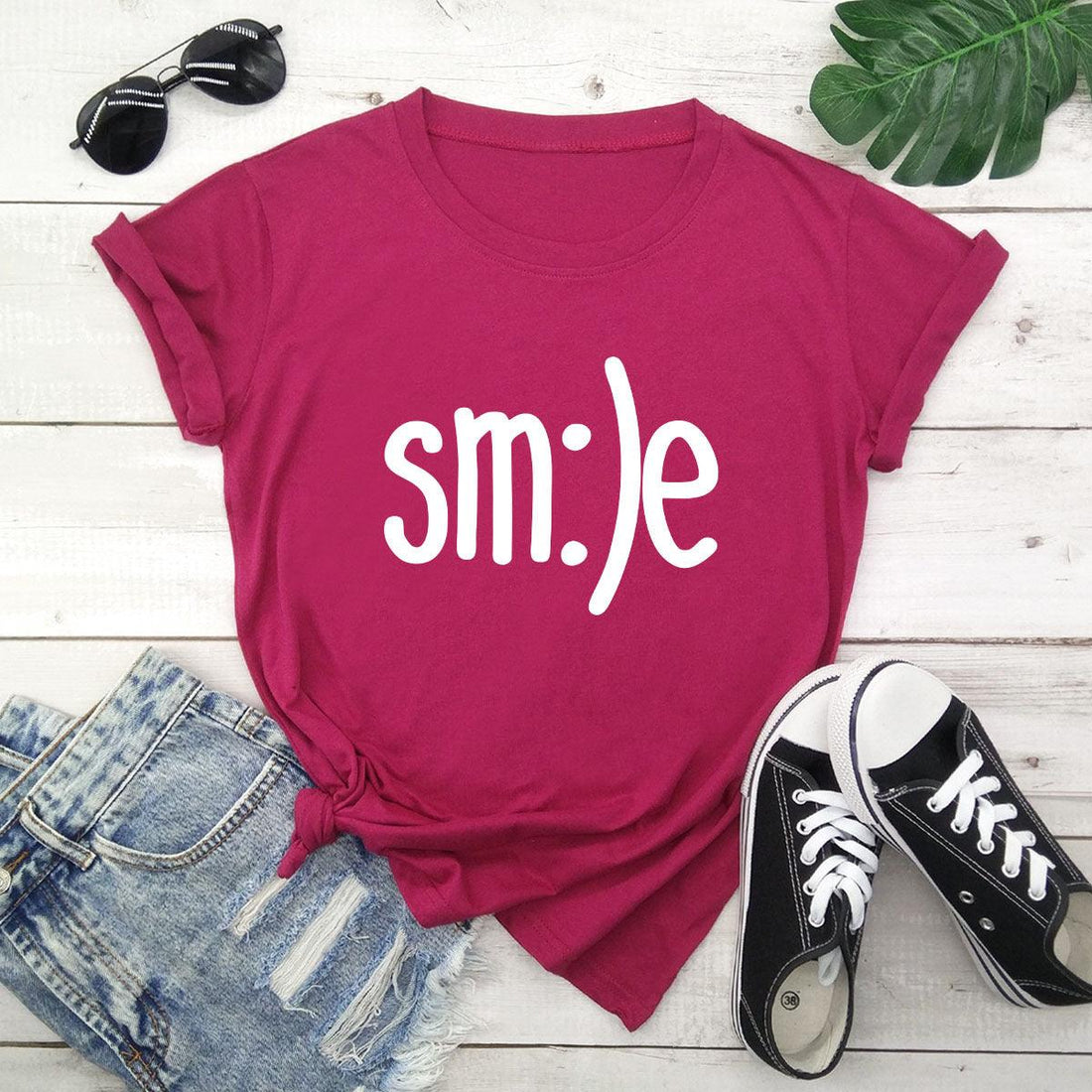 Plus Size TShirt Women New Smile Letter Printed Shirt O Neck Short Sleeve Tees Summer Top 100%cotton Women's T-shirts - Amazitshop