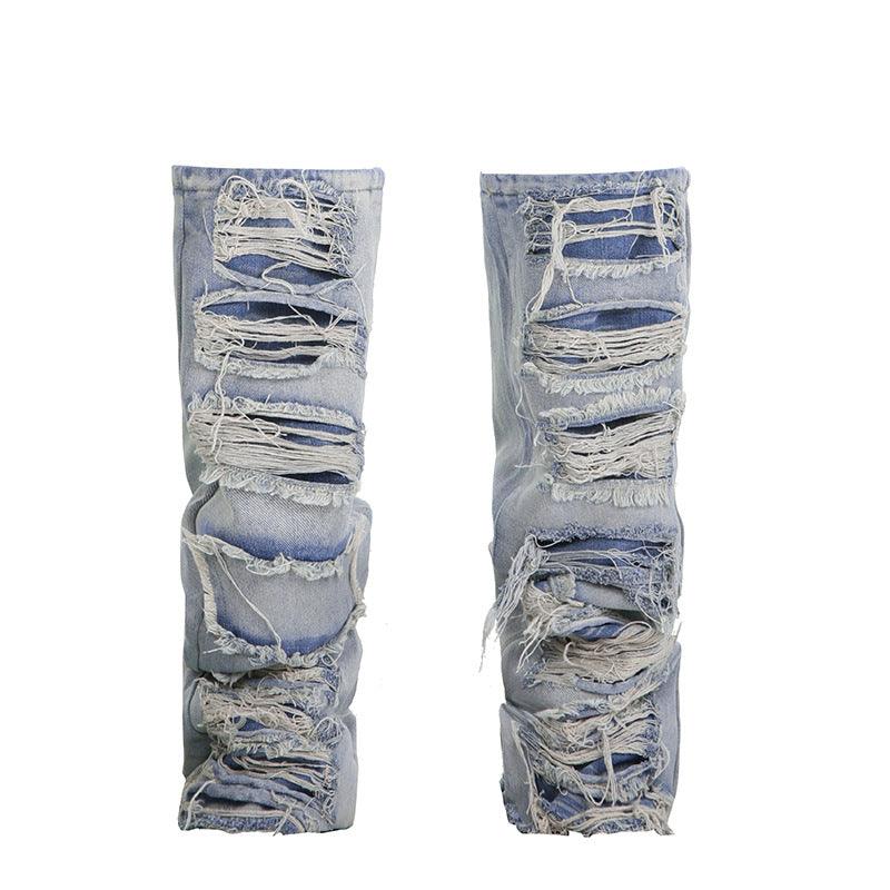 Ripped Design Sense Outdoor All - matching Personality Denim Leg Warmer Female - Amazitshop