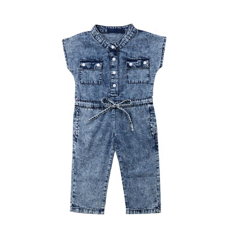 Short - Sleeved Girls Denim Jumpsuit For Kids In Summer Fashion Romper - Amazitshop