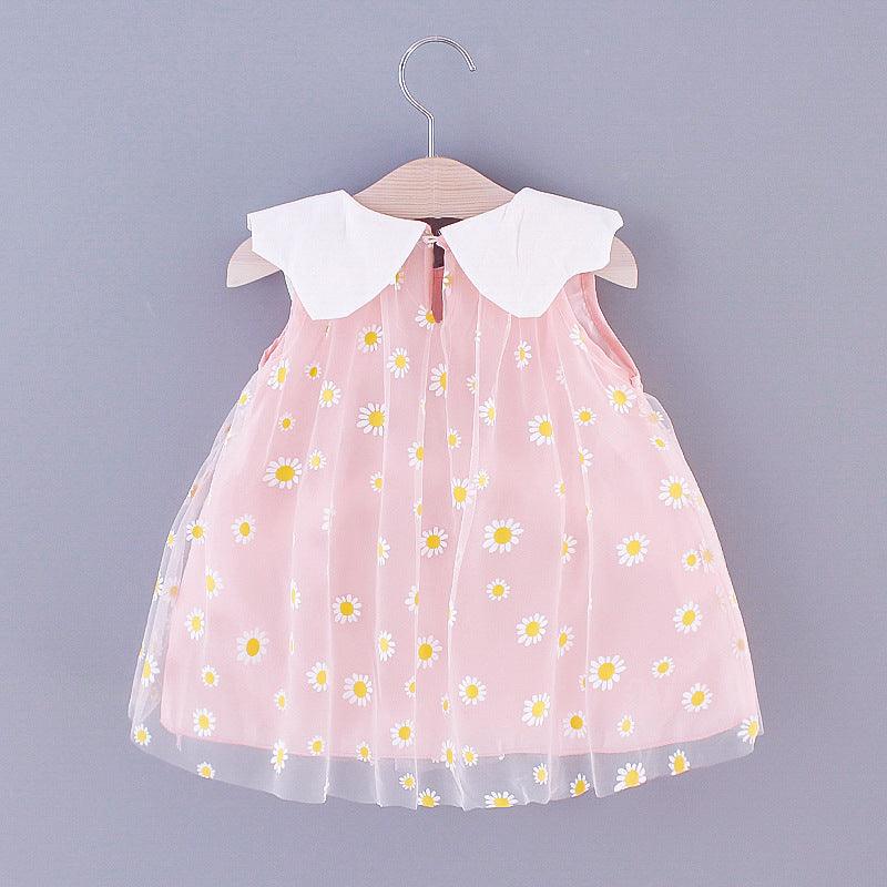 Sweet Style Pure Color Mesh Cute Lapel Sleeveless Children Shirt - Amazitshop