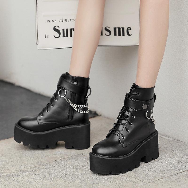 Thick - Soled Thick - Heeled Martin Boots British Style Slope With High - Heeled Ankle Boots - Amazitshop