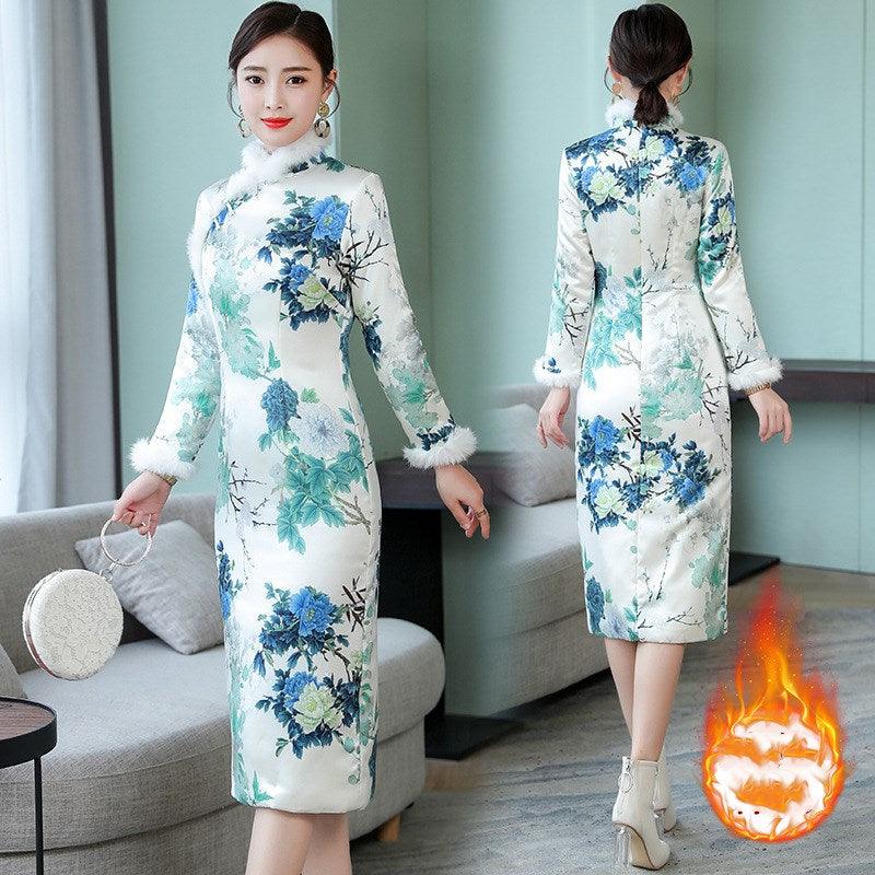 Thickened warm vintage MIDI dresses - Amazitshop