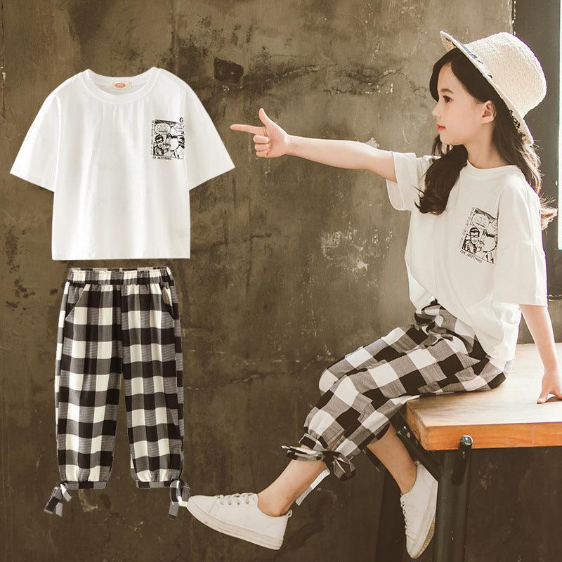 Two - piece printed plaid cropped trousers - Amazitshop