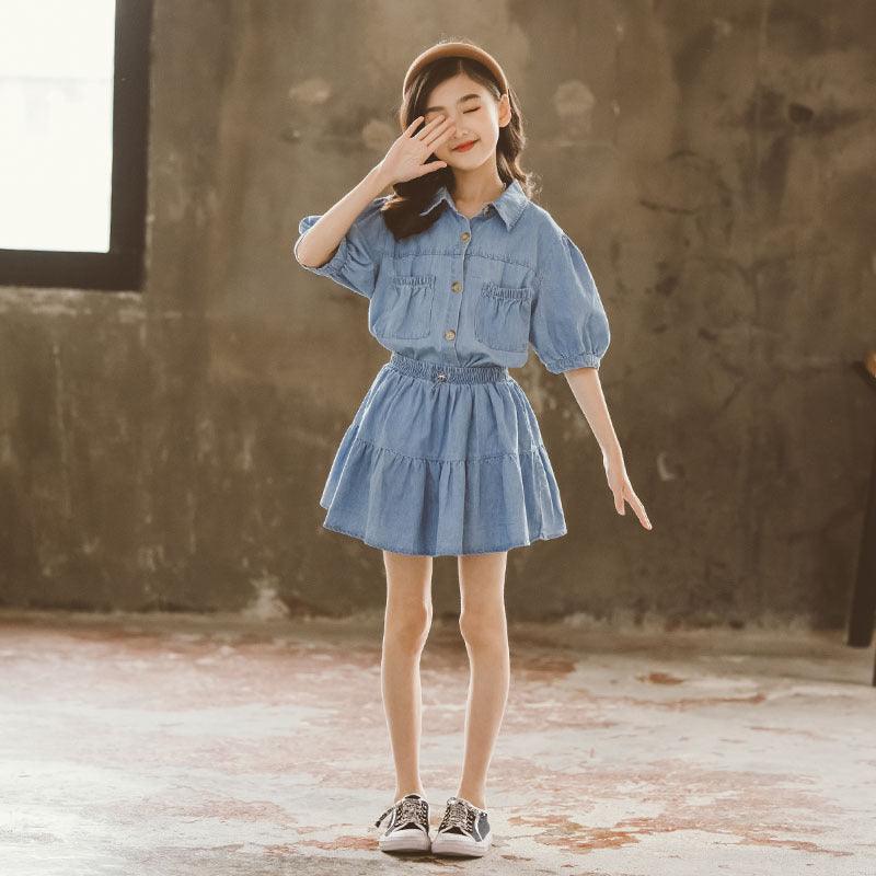 Western Style Two - piece Denim Skirt For Girls - Amazitshop