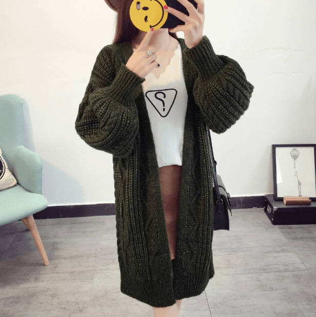 Winter Autumn Long Female Cardigans Latern Sleeve Casual Knitted Poncho Sweaters - Amazitshop