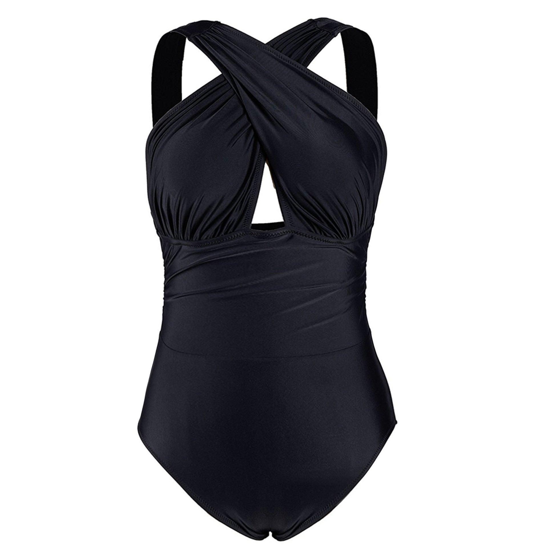 Women Large Size One Piece Cross Cover Nylon Quality Plus Fertilizer Swimsuit - Amazitshop