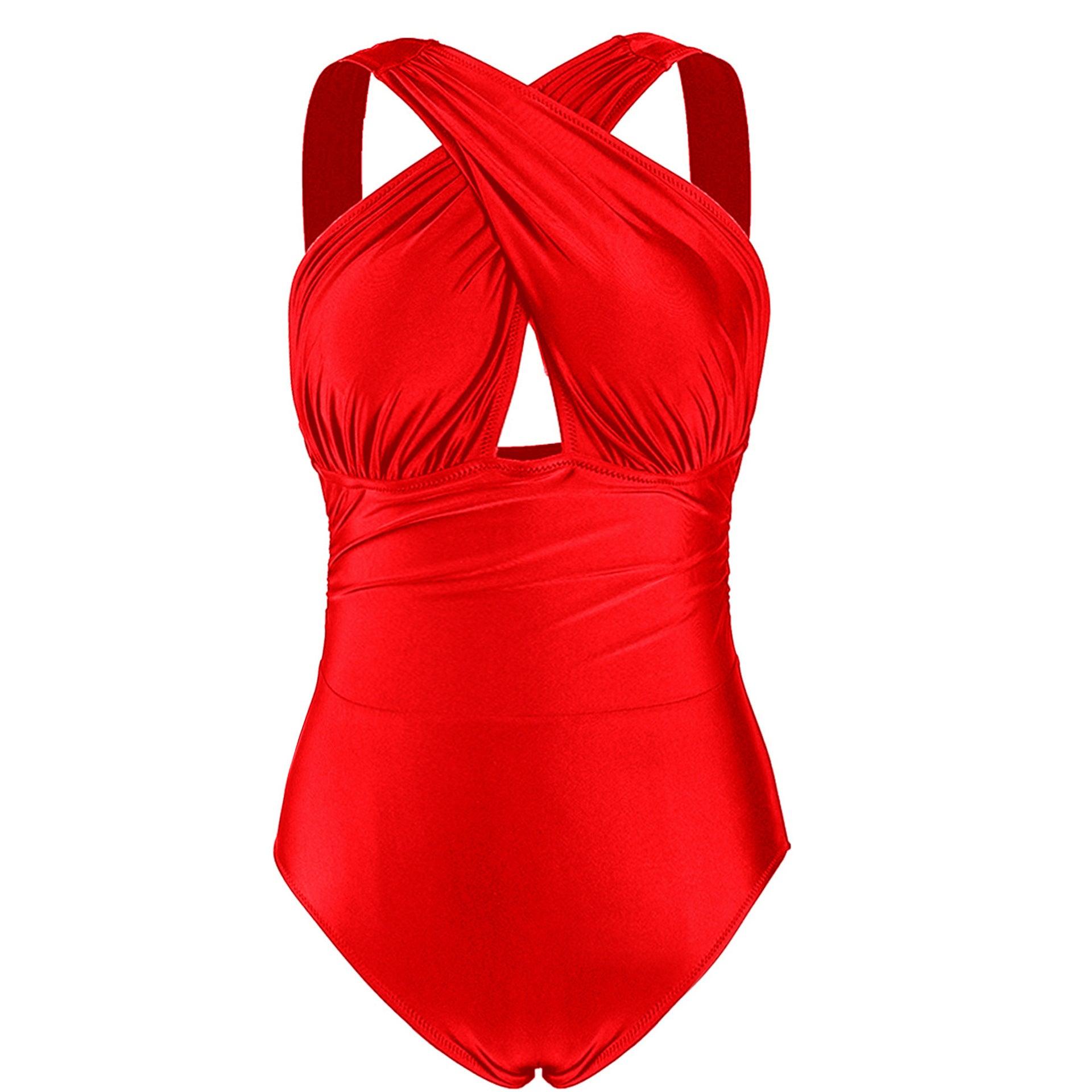 Women Large Size One Piece Cross Cover Nylon Quality Plus Fertilizer Swimsuit - Amazitshop