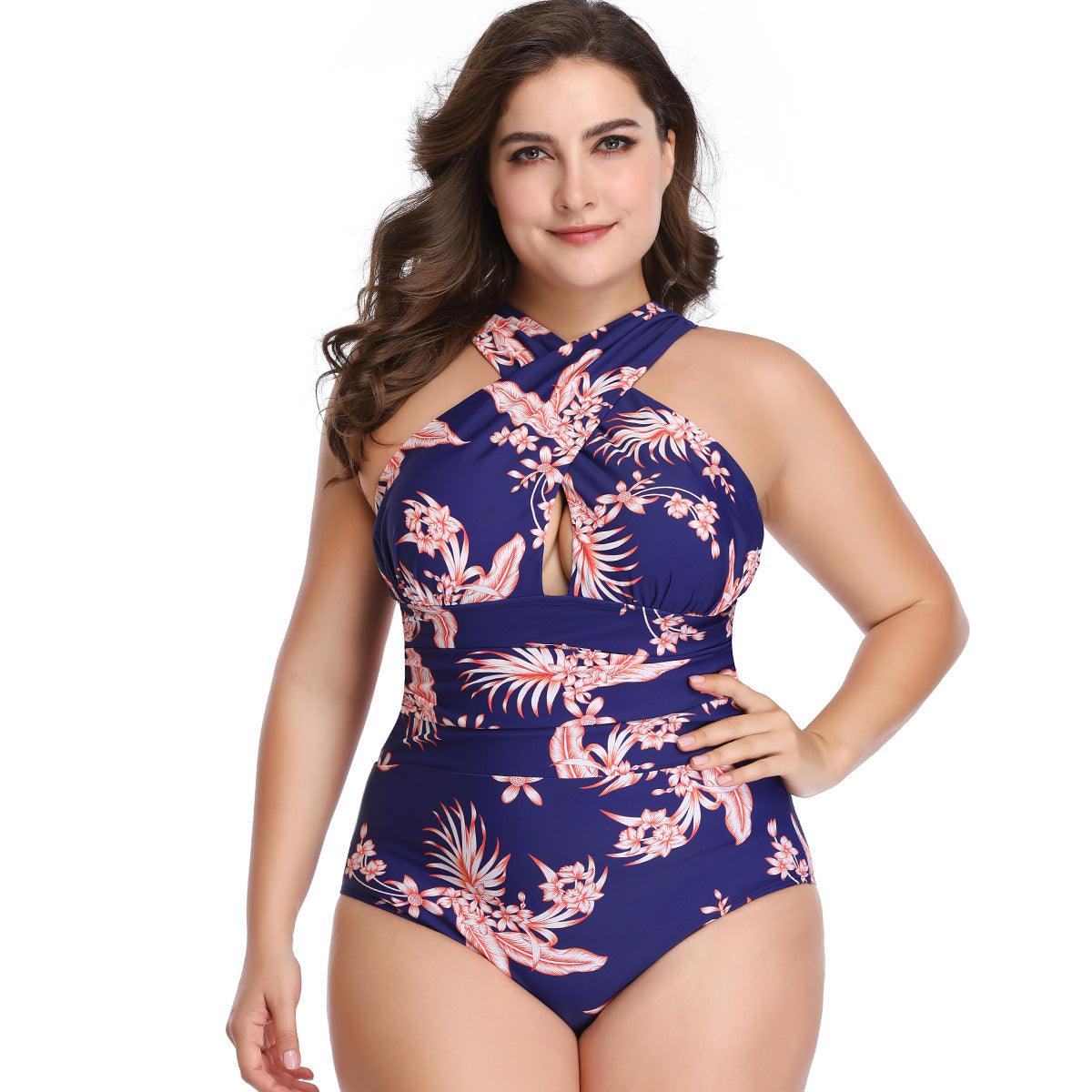 Women Large Size One Piece Cross Cover Nylon Quality Plus Fertilizer Swimsuit - Amazitshop