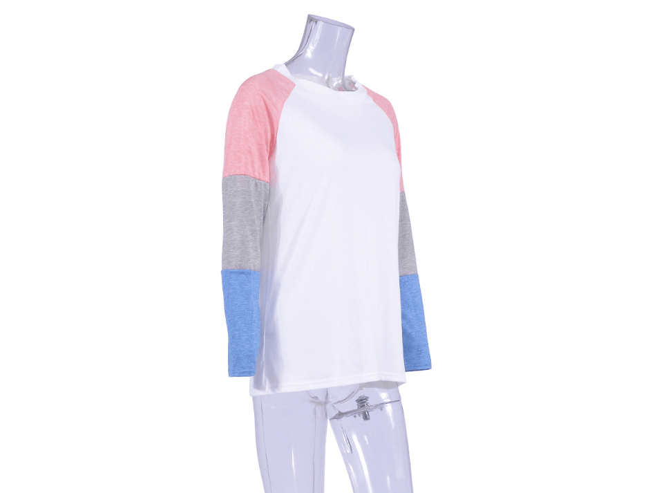 Women Long Sleeve T-shirt Casual O Neck Patchwork Gray White Tops Tees Female 2021 Autumn Fashion New Clothing - Amazitshop