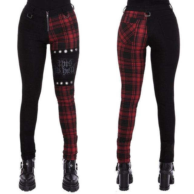 Women Plaid Pants High Waist Gothic Punk Pant Spring Summer - Amazitshop