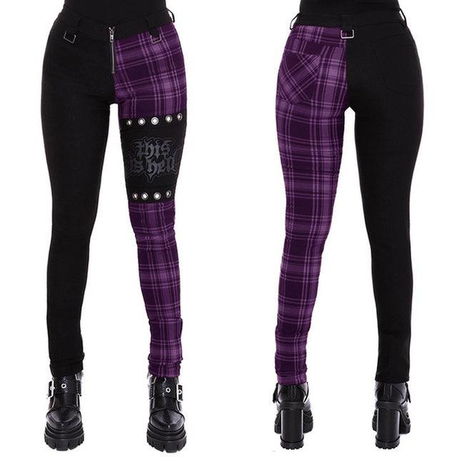 Women Plaid Pants High Waist Gothic Punk Pant Spring Summer - Amazitshop