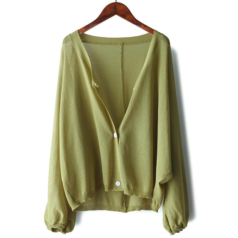 Women Spring Summer Cardigans V Neck Transparent - Amazitshop