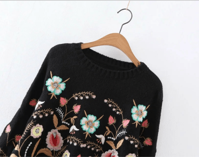 Women Sweater Fashion Floral Embroidery Pullover Streetwear Sweaters - Amazitshop