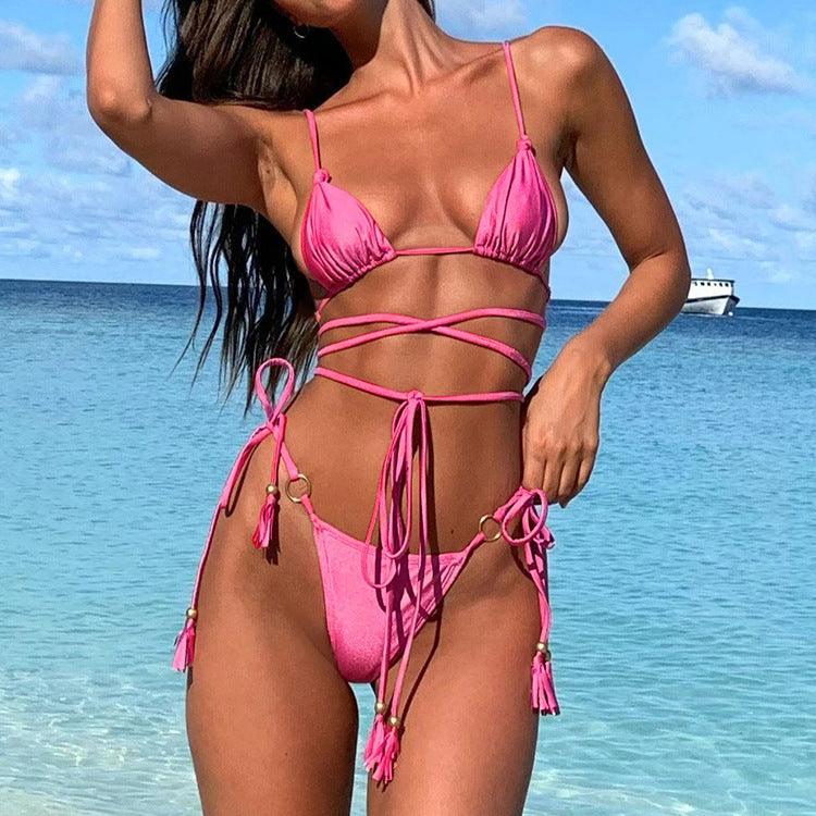 Women Swimwea Bikini Hollow Out Swimsuit Thong Biquini Cross String Bikini Set Bathing Suit Bikinis Beachwear - Amazitshop