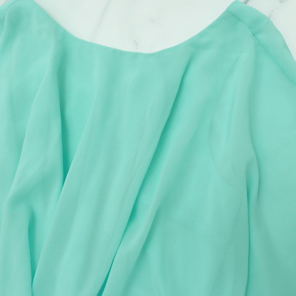 Women's Chiffon Pleated Solid Color Shawl High Waist Dress - Amazitshop